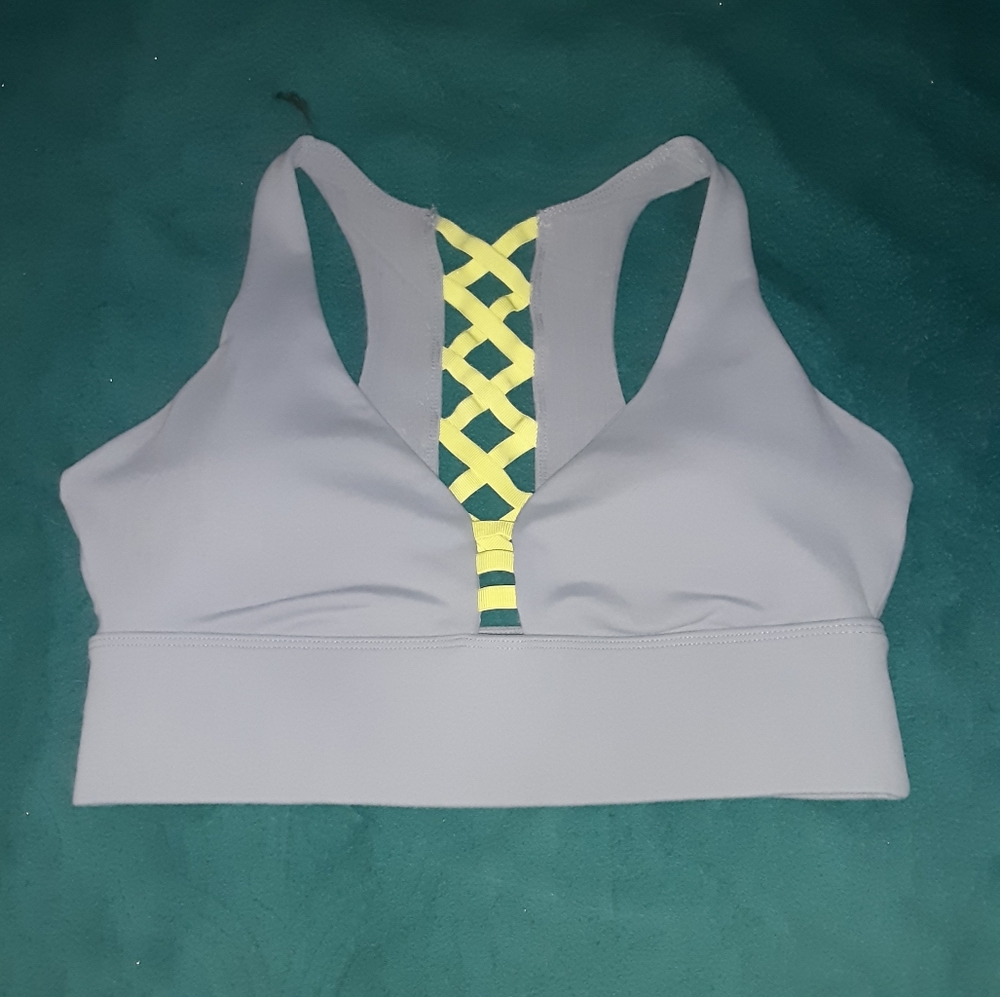 Fabletics Gray and Yellow Sports Bra